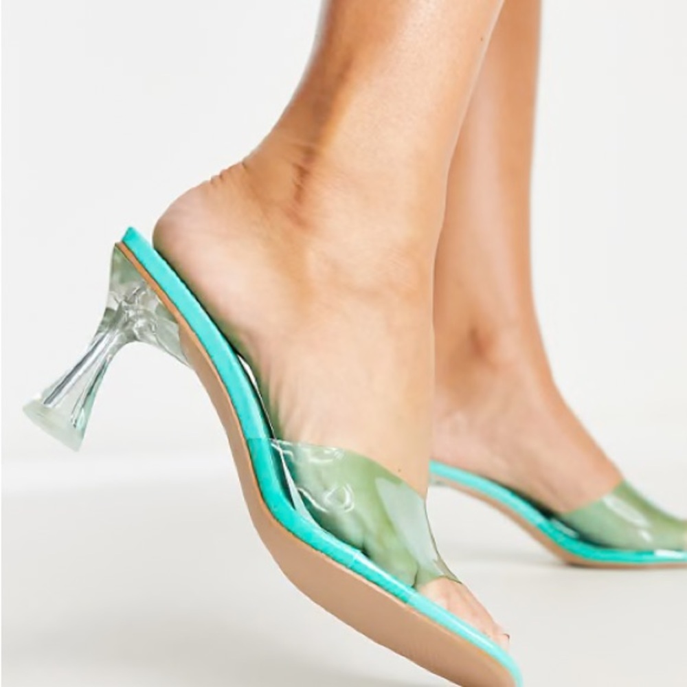 Simmi London Wide Fit mid heeled mule sandals in turquoise